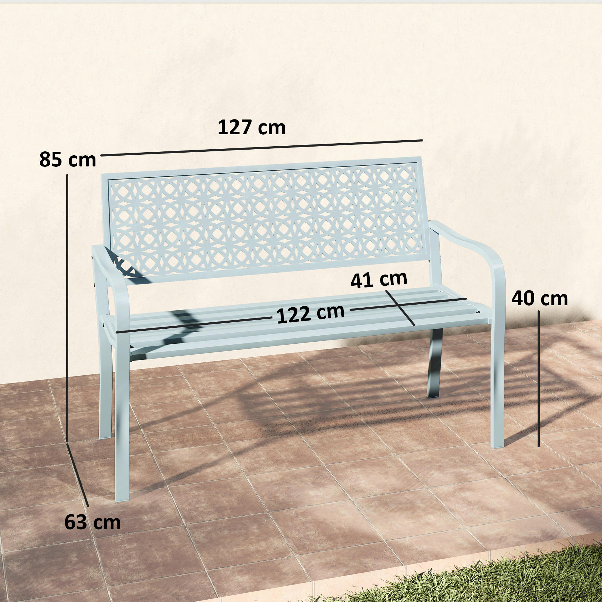 Thumbnail - Outsunny Gartenbank blau Stahl B/H/L: ca. 63x85x127 cm