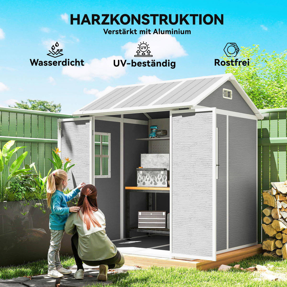 Outsunny Garden Storage Shed grau B/H/L: ca. 181x220x181 cm Garden_Storage_Shed - grau (181,00/181,00/220,00cm) - Outsunny