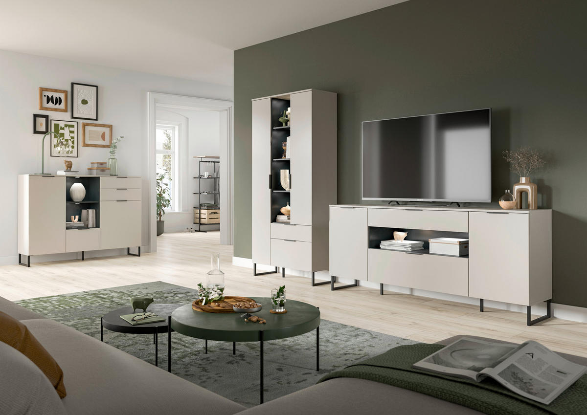 Wohnwand Noida Kaschmirgrau Nachbildung schwarz B/H/T: ca. 290x192x41 cm Noida - schwarz (290,00/192,00/41,00cm) - xonox.home