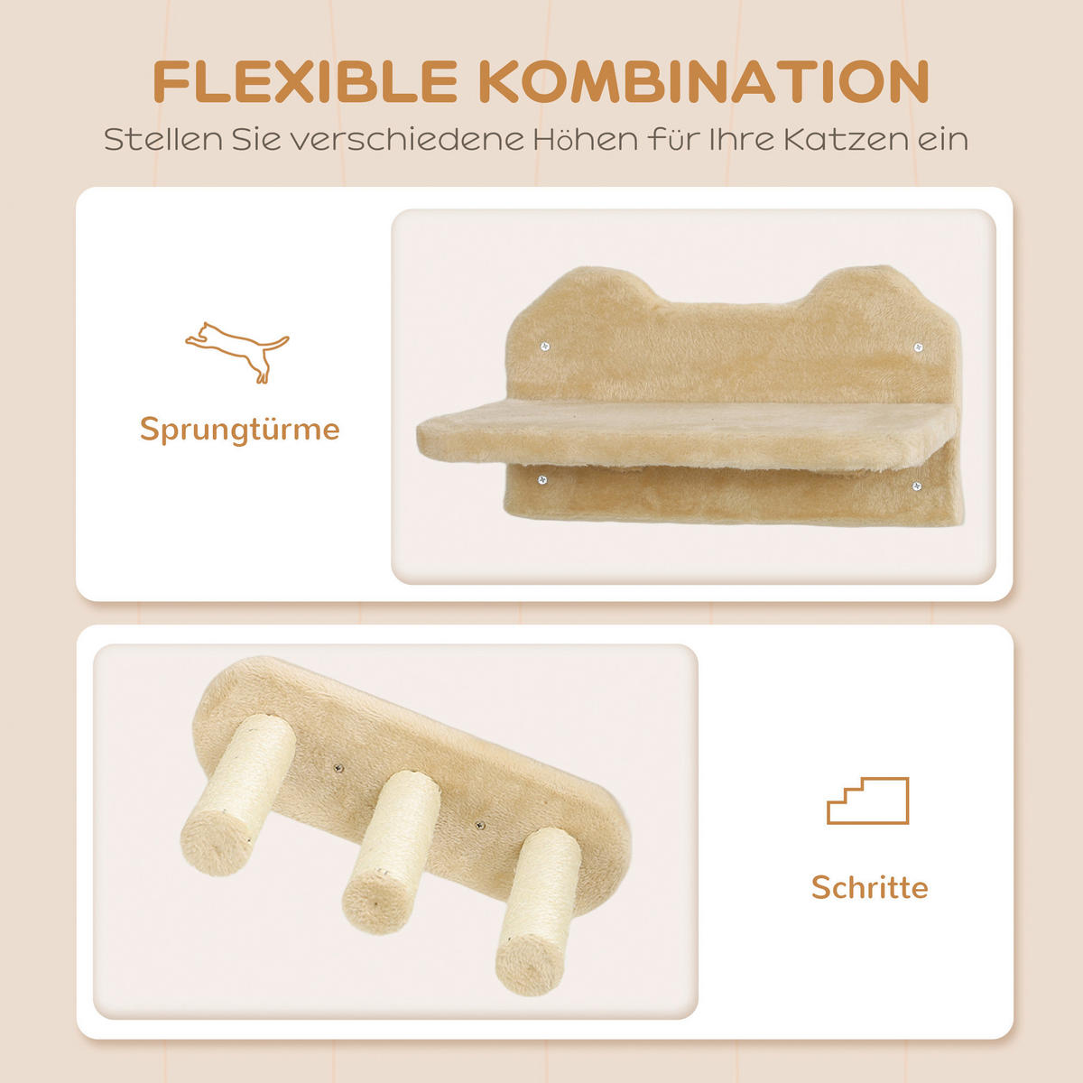 PawHut Katzen Kletterwand Set beige Spanplatte B/H/L: ca. 38,5x83x158 cm Katzen Kletterwand Set - beige (158,00/38,50/83,00cm) - PawHut