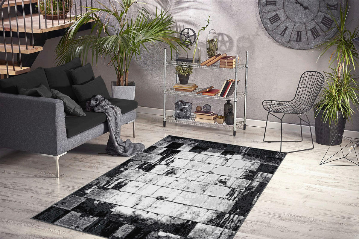 Kayoom Kurzflorteppich Esperanto 325 anthrazit B/L: ca. 80x150 cm Esperanto 325 - anthrazit/grau (80,00/150,00cm) - Kayoom