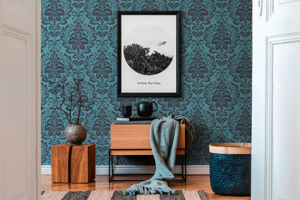 A.S.Creation Vliestapete Attractive Barock türkis grau B/L: ca. 53x1005 cm Attractive - türkis/grau (53,00/1005,00cm) - A.S.Creation