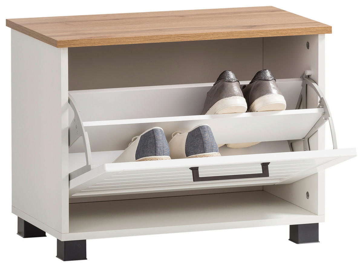 Schuhbank Jelda weiß matt Eiche Landhaus Nachbildung B/H/T: ca. 62x47,2x34,1 cm Jelda - Eiche/weiß (62,00/47,20/34,10cm) - Möbelpartner
