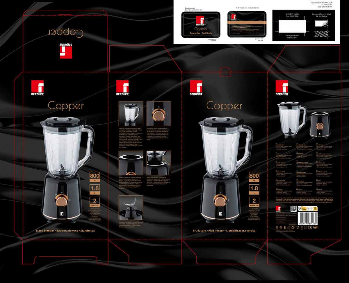 BERGNER Stabmixer schwarz Stahl Kunststoff B/H/L: ca. 18x40,5x20,5 cm COPPER - schwarz (20,50/18,00/40,50cm) - BERGNER