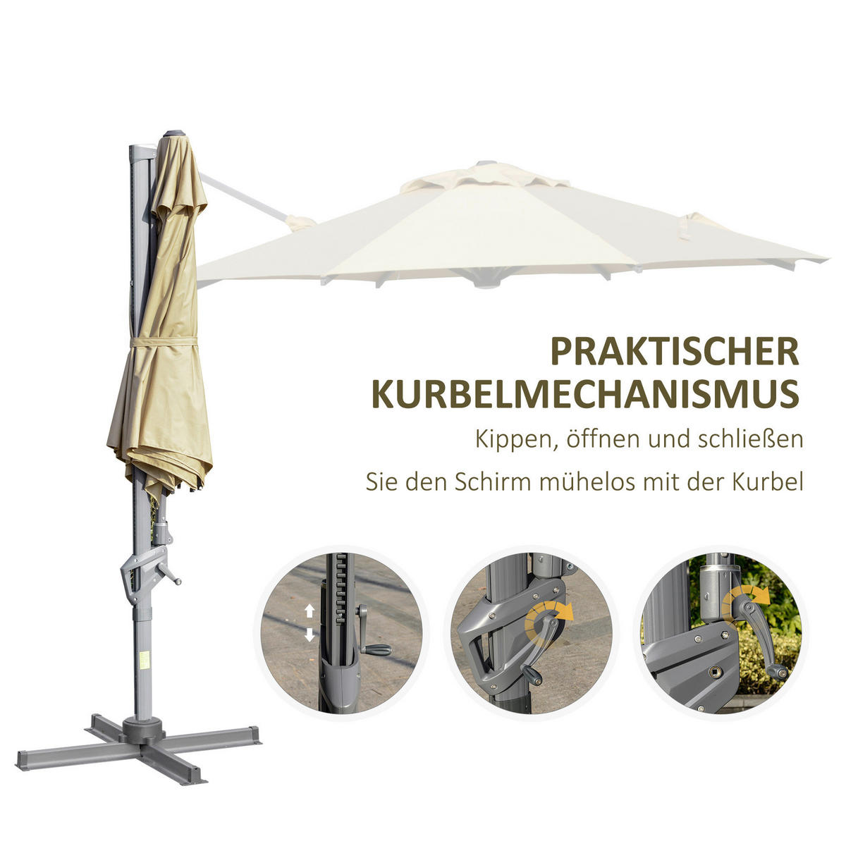 Outsunny Sonnenschirm khaki Aluminium B/H/L: ca. 298x269x298 cm Sonnenschirm - khaki (298,00/298,00/269,00cm) - Outsunny
