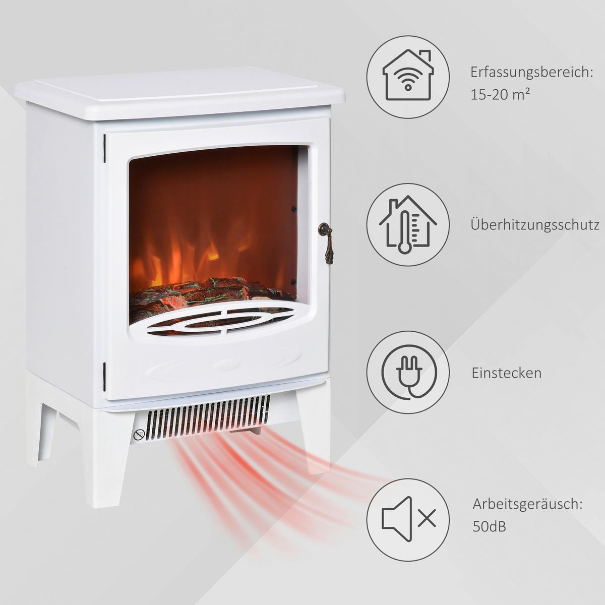 HOMCOM Elektro-Kamin weiß Metall Kunststoff Glas B/H/T: ca. 39x54,8x26 cm ca. 1800 W Elektrokamin 820-193V90WT - weiß (39,00/54,80/26,00cm) - HOMCOM