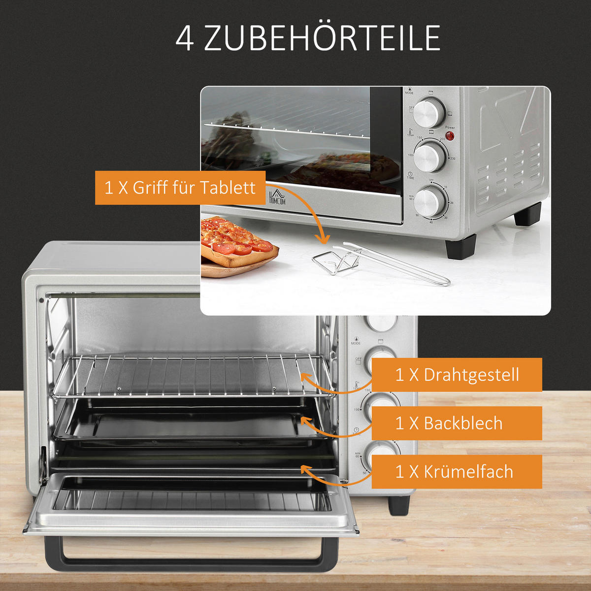 HOMCOM Küchengerät 800-087SR silber Polypropylen B/H/L: ca. 38,1x52,2x33,5 cm Minibackofen - silber (33,50/38,10/52,20cm) - HOMCOM