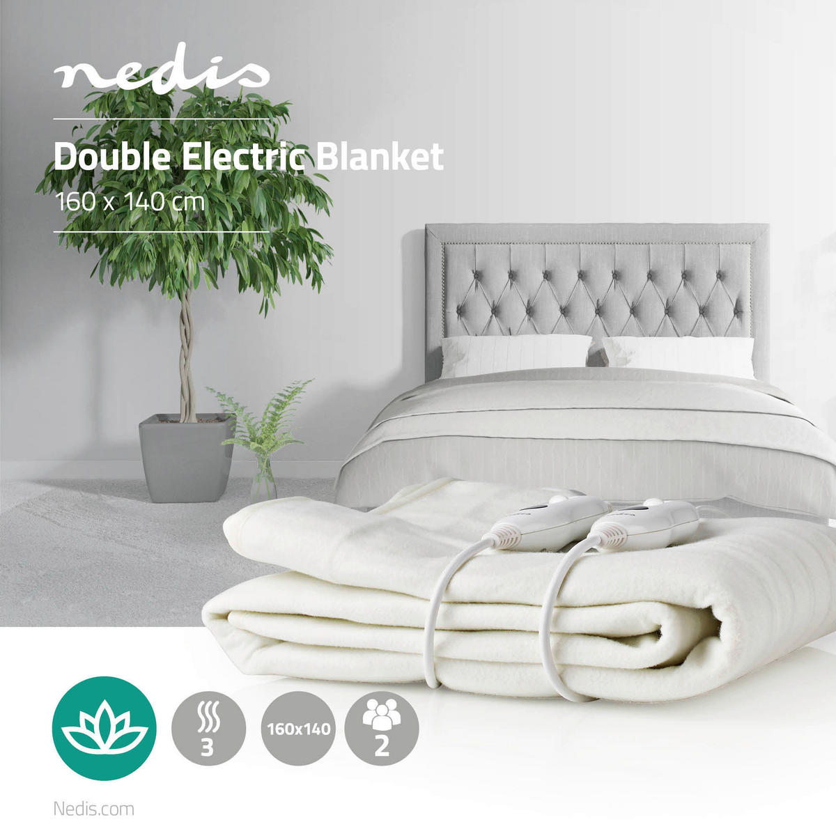 Nedis Heizdecke weiß Polyester B/H/L: ca. 164x2x140 cm Heizdecke_Nedis - weiß (140,00/164,00/2,00cm) - Nedis