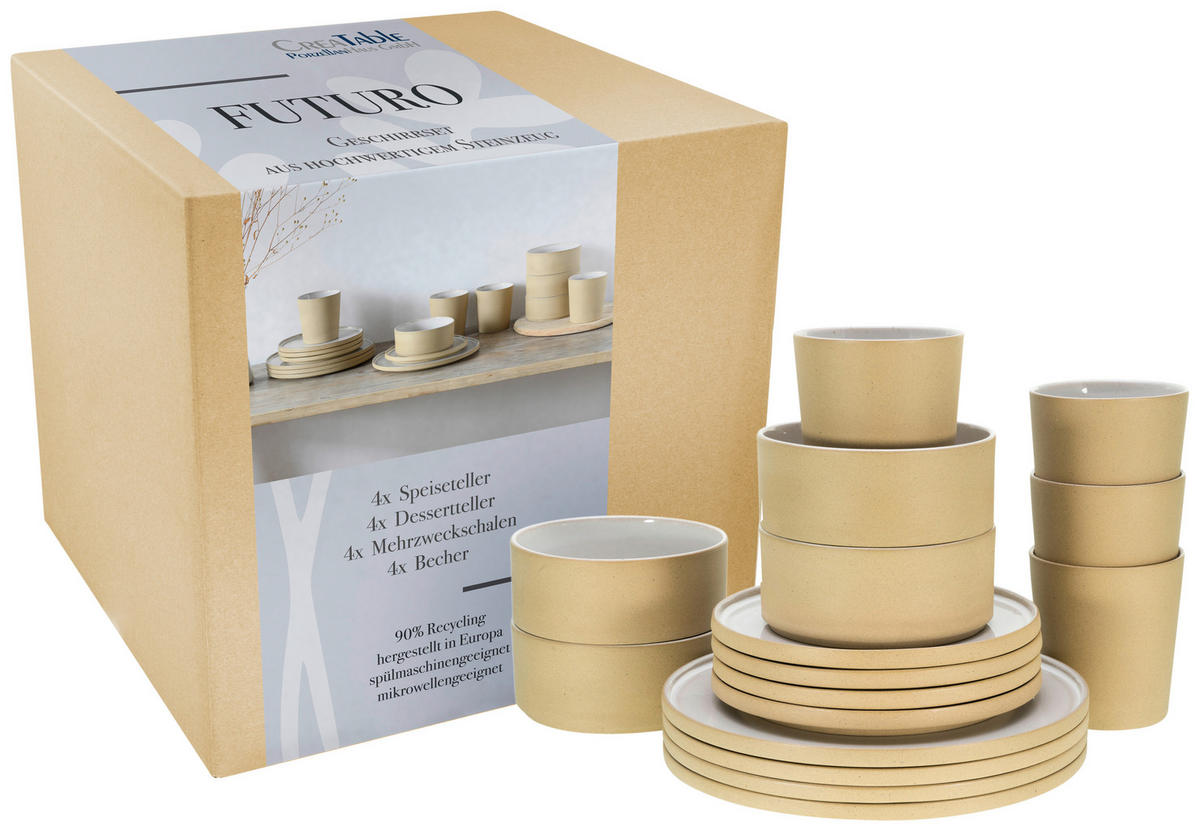 CreaTable Kombiservice Futuro weiß Steinzeug 16 tlg. Futuro - sand/weiß - CreaTable