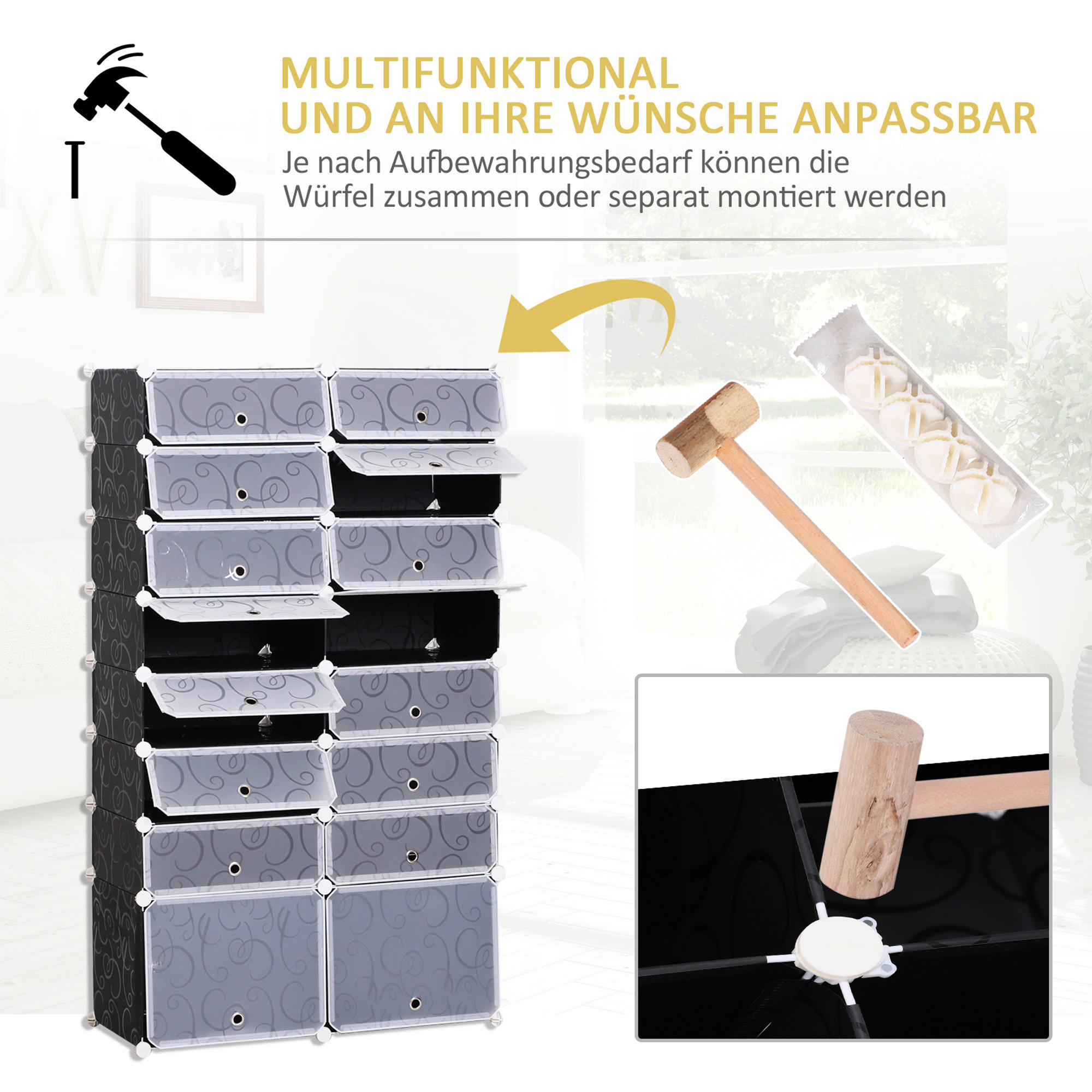HOMCOM Schuhregal schwarz Metall B/H/L: ca. 37x95x160 cm Schuhschrank_mit_Stecksystem - schwarz (160,00/37,00/95,00cm) - HOMCOM