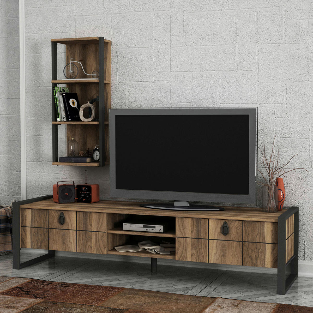 Wohnwand Lost walnuss Nachbildung B/H/T: ca. 184,5x45x34 cm Lost - walnuss (184,50/45,00/34,00cm) - moebel17