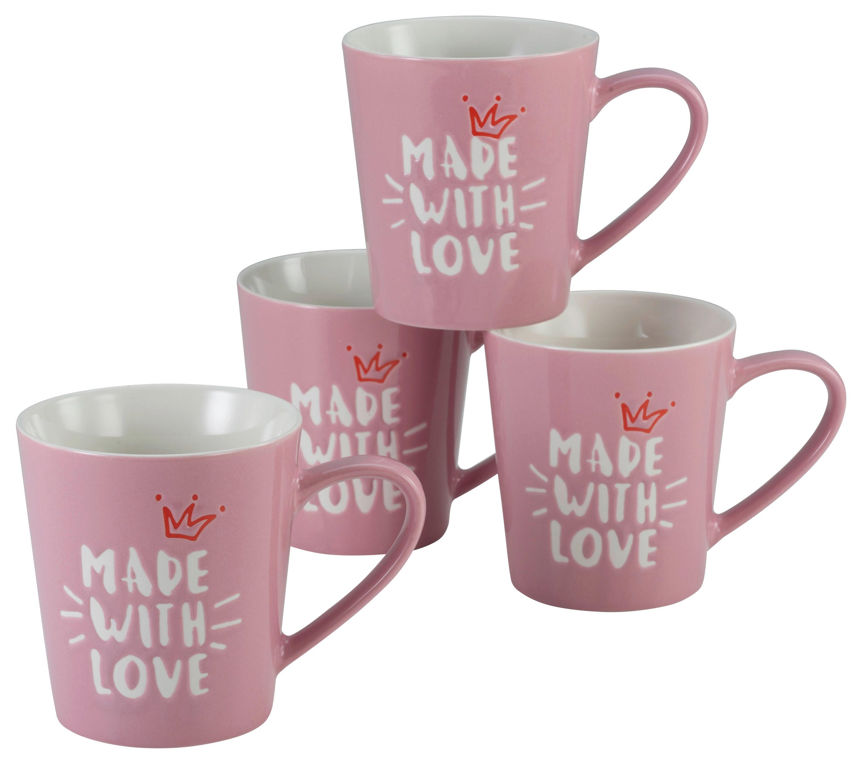 CreaTable Kaffeebecherset Made with love rosa Keramik 4 tlg.