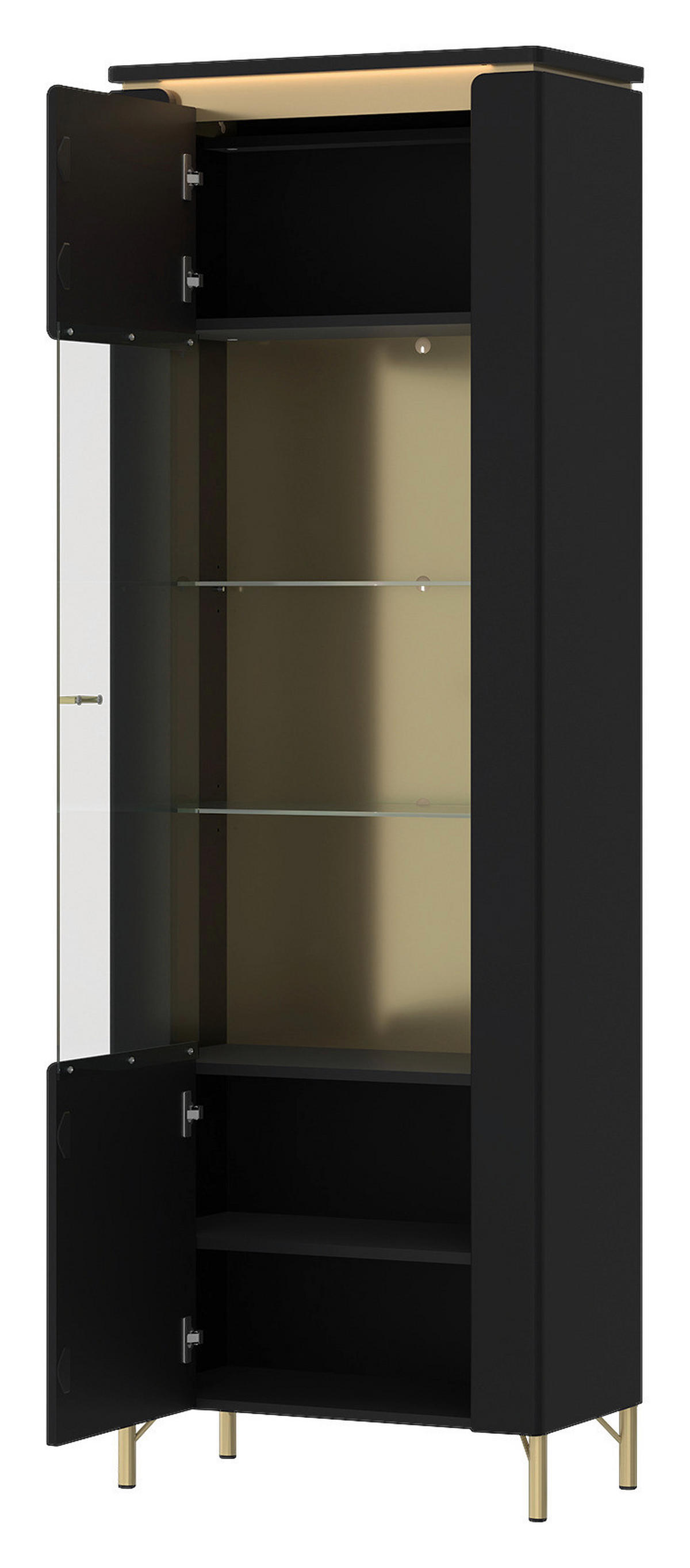 Vitrine Norica schwarz matt gold Optik B/H/T: ca. 66x201x40 cm Norica - gold/schwarz (66,00/201,00/40,00cm)