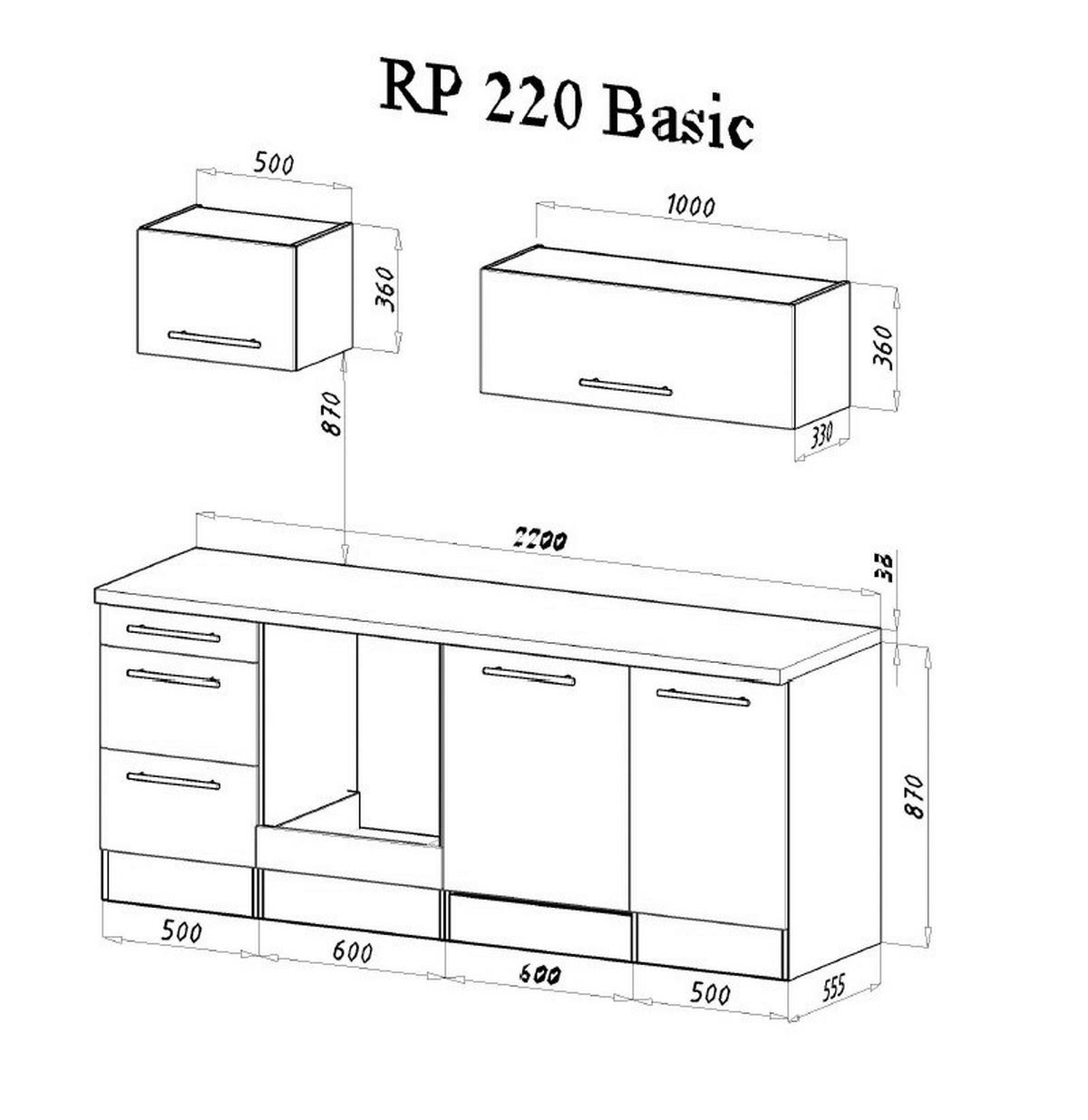 Respekta Küchenblock Amanda Beton Optik B/H/T: ca. 220x200x60 cm Amanda - Beton/weiß (220,00/200,00/60,00cm) - Respekta
