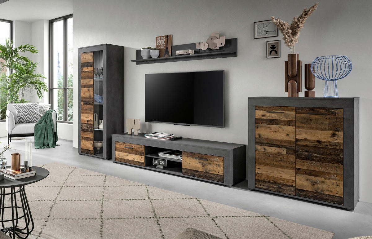 Wohnwand Jam Matera Nachbildung Old Wood Nachbildung B/H/T: ca. 159x330x35 cm Jam - (159,00/330,00/35,00cm) - xonox.home