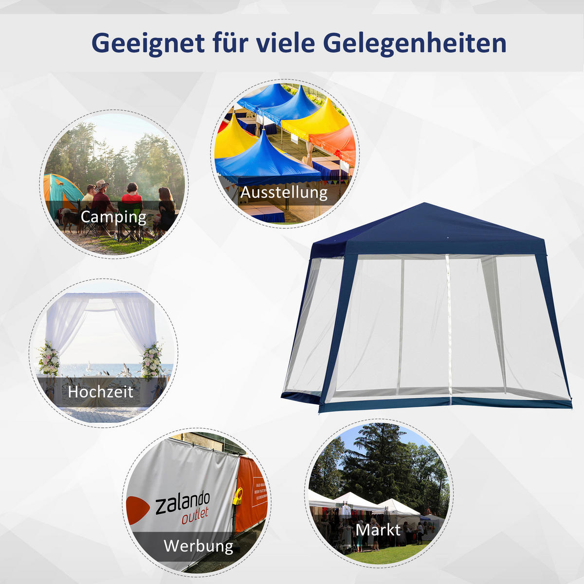 Outsunny Pavillon blau Polyester B/H/L: ca. 300x245x300 cm Pavillon - blau (300,00/300,00/245,00cm) - Outsunny