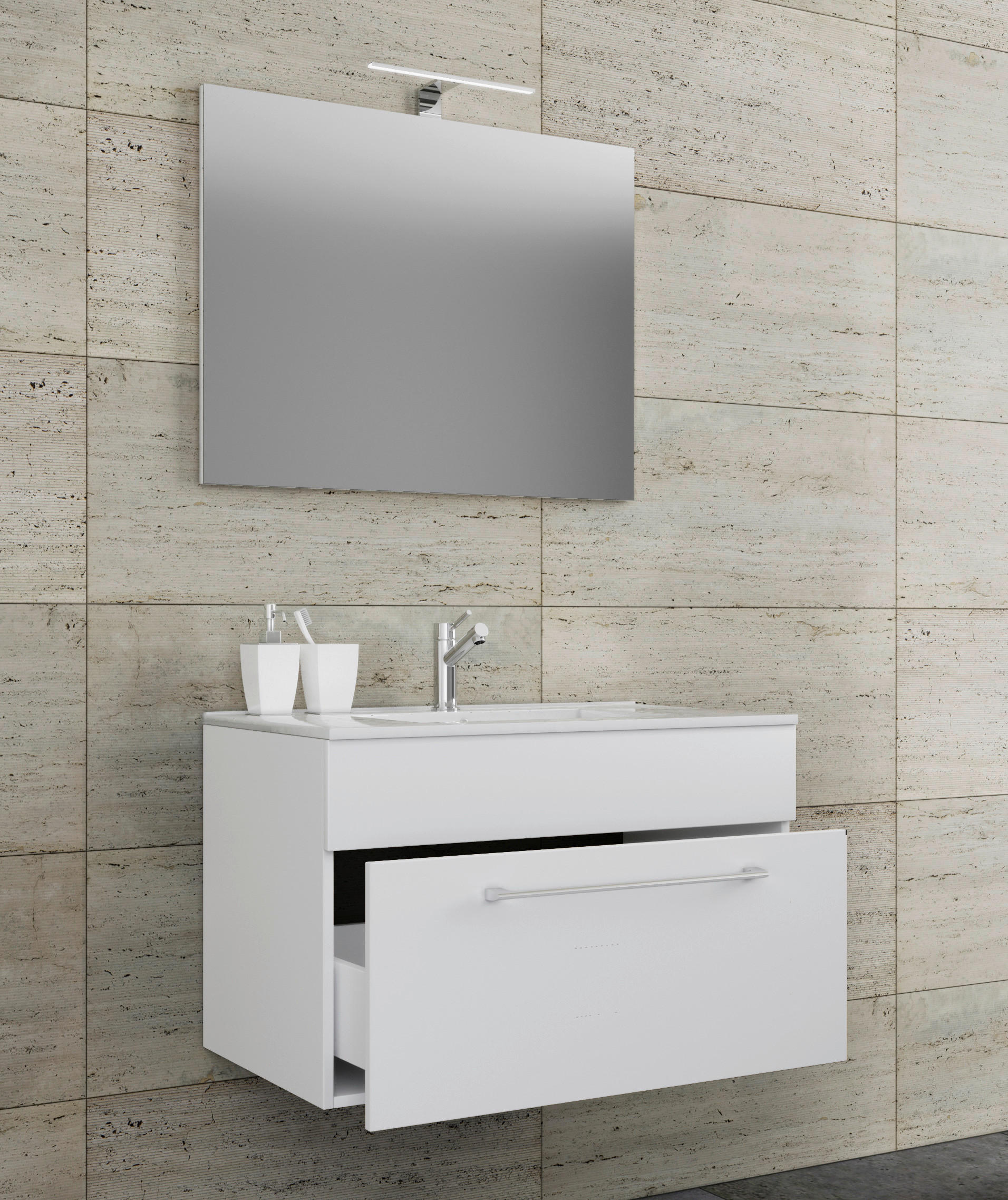 Thumbnail - Waschplatz 3tlg-Badinos weiß B/H/T: ca. 60x50x46 cm