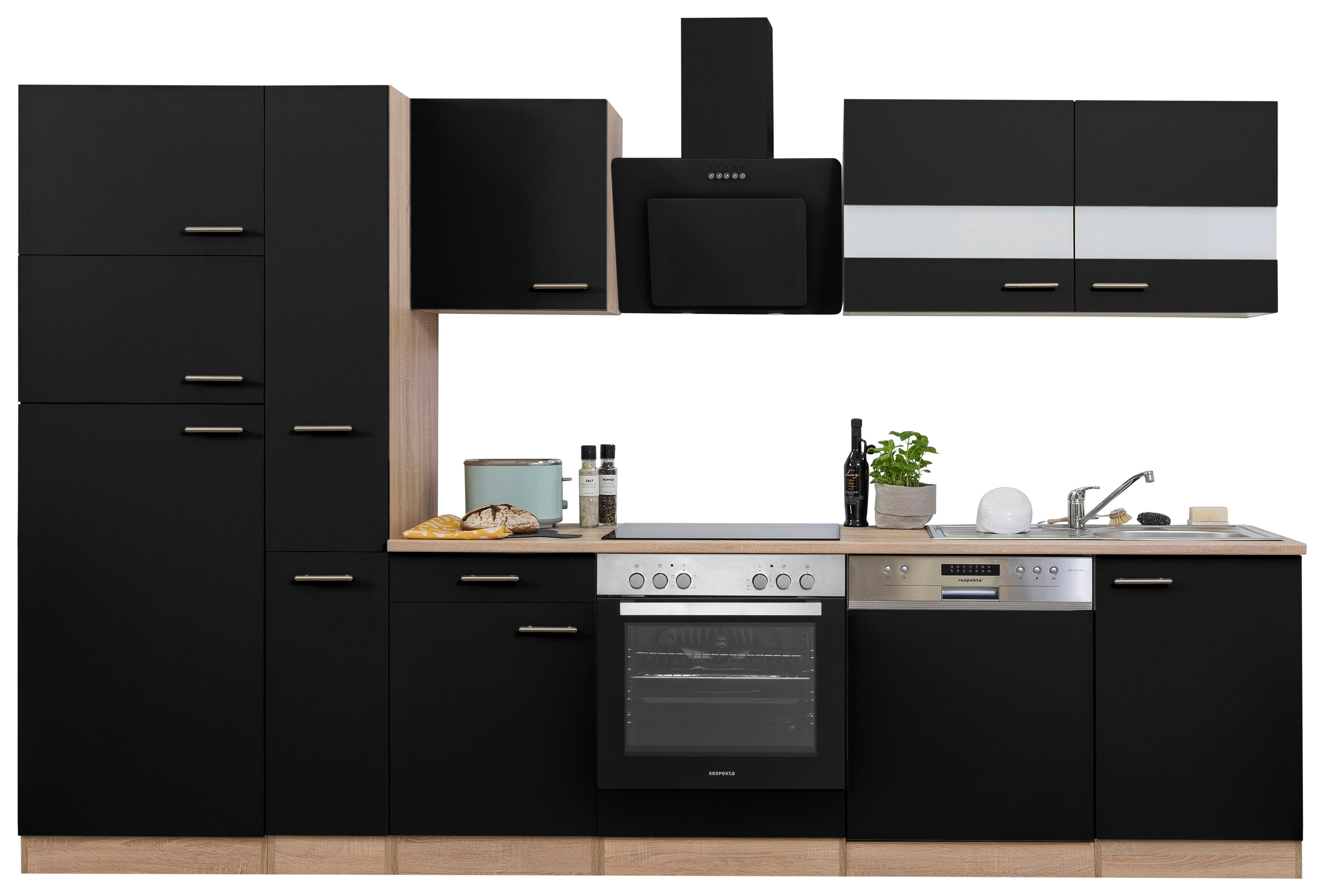 Respekta Küchenblock Economy schwarz matt B/H/T: ca. 310x200x60 cm Economy - Eiche/schwarz (310,00/200,00/60,00cm) - Respekta