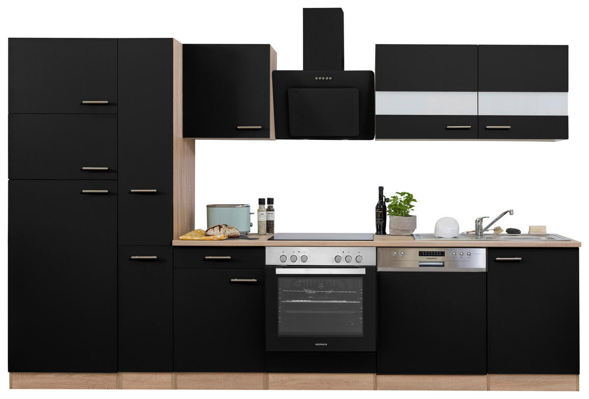 Respekta Küchenblock Economy schwarz matt B/H/T: ca. 310x200x60 cm Economy - Eiche/schwarz (310,00/200,00/60,00cm) - Respekta