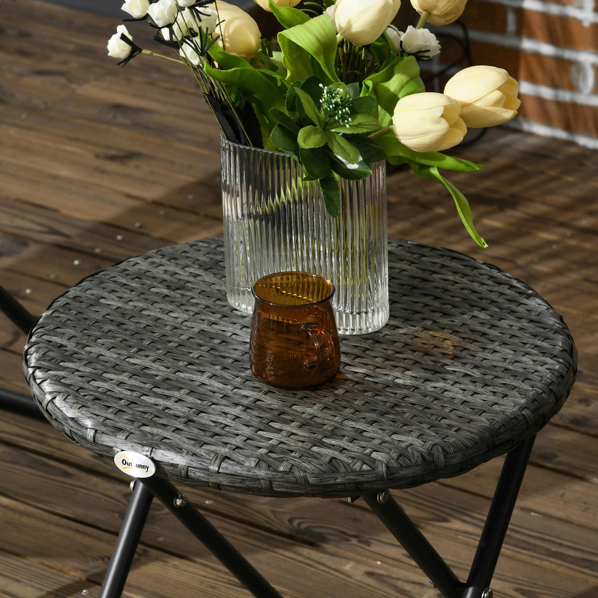 Outsunny Bistro-Set grau Kunststoff B/H/L: ca. 77x78x76 cm Bistro-Set - grau (76,00/77,00/78,00cm) - Outsunny