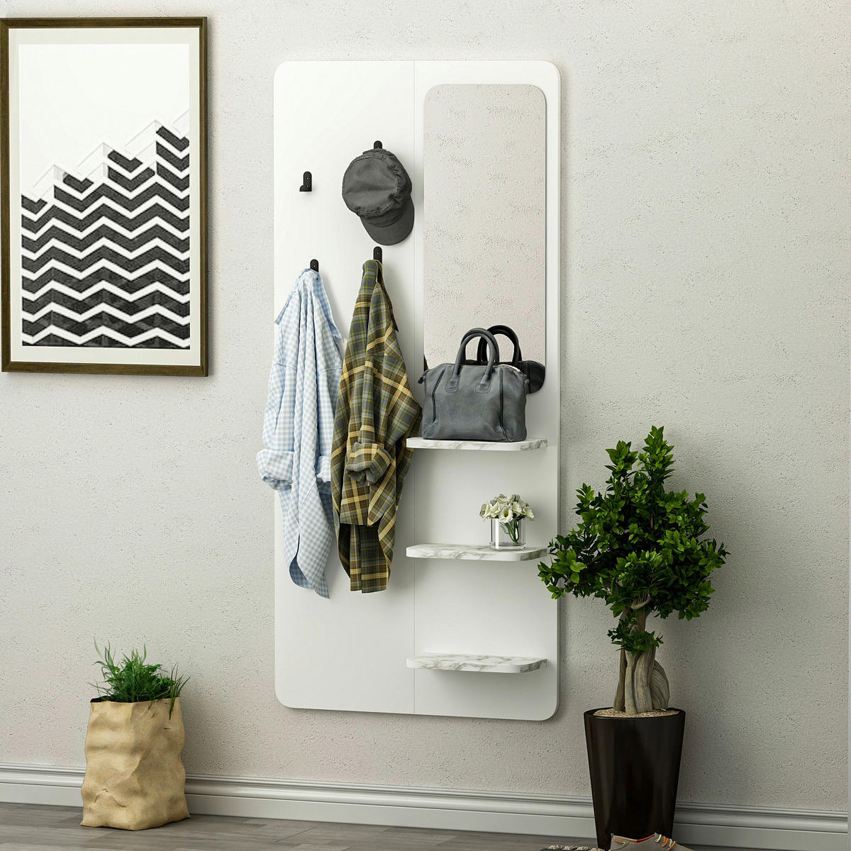 Garderobe Buket weiß Marmoroptik B/H/T: ca. 70x150x15 cm Buket - weiß/Marmoroptik (70,00/150,00/15,00cm) - moebel17