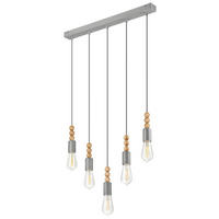Lamkur Pendelleuchte SIMON 37417 silber Stahl Holz H/L: ca. 94x60 cm E27 5 Brennstellen Simon - silber (60,00cm) - Lamkur
