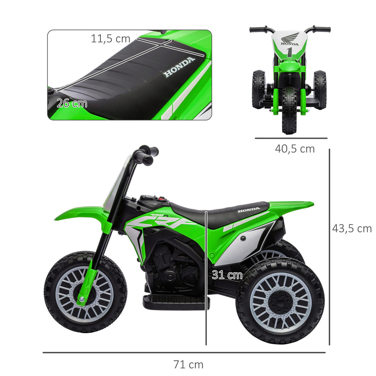 HOMCOM Kinder-Elektromotorrad grün B/H/L: ca. 40,5x43,5x71 cm Kinder-Elektromotorrad - grün (71,00/40,50/43,50cm) - HOMCOM