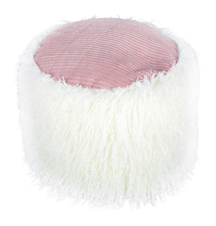 360 Living Hocker Bobtail 100 weiß pink Kord Kunstfell Styropor H/D: ca. 38x45 cm