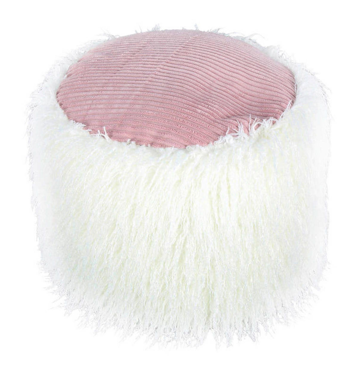 360 Living Hocker Bobtail 100 weiß pink Kord Kunstfell Styropor H/D: ca. 38x45 cm Bobtail 100 - pink/weiß (45,00/38,00cm) - 360 Living