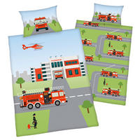 Baumwoll Bettwäsche Baby-Bettwäsche Feuerwehr - Multi (100,00/135,00cm)