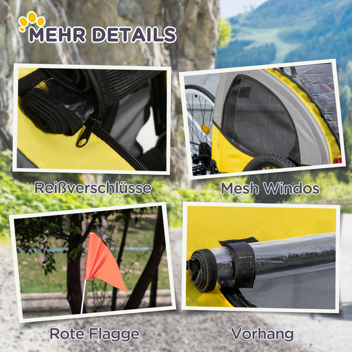 PawHut Hundeanhänger gelb Polyester-Mischgewebe B/H/L: ca. 71x83x140 cm Hundeanhänger - gelb (140,00/71,00/83,00cm) - PawHut