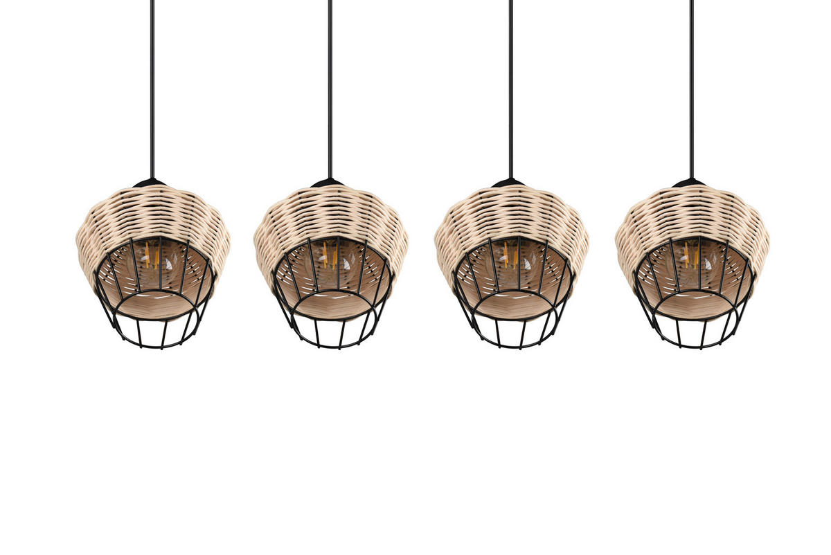 Reality Pendelleuchte R31264036 Borka natur Rattan B/H/T: ca. 95x150x17 cm E27 4 Brennstellen Borka - natur (95,00/150,00/17,00cm) - Reality