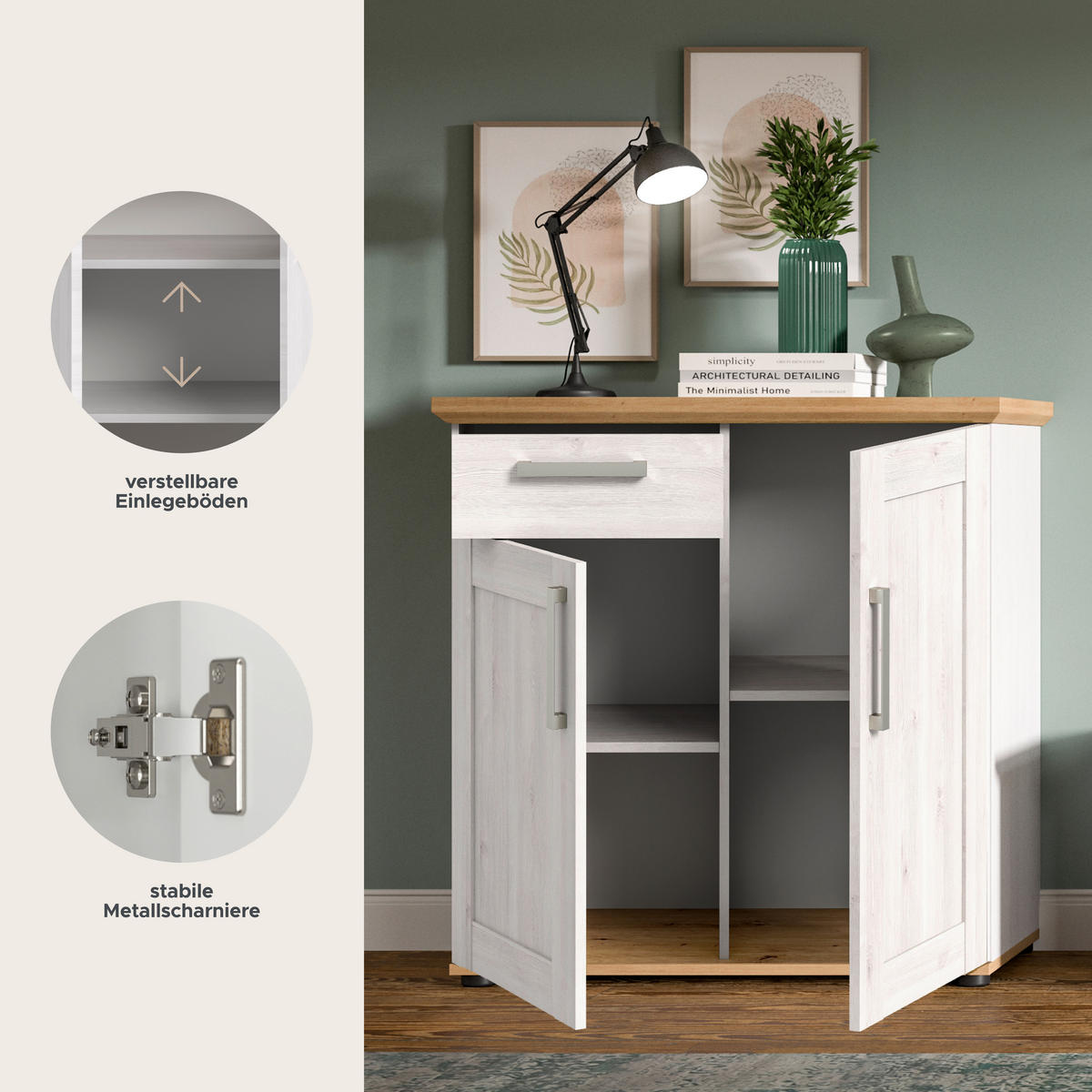 Kommode Verona Sibiu Lärche Nachbildung Eiche Artisan Nachbildung B/H/T: ca. 90x88x37 cm Verona - Eiche (90,00/88,00/37,00cm) - xonox.home