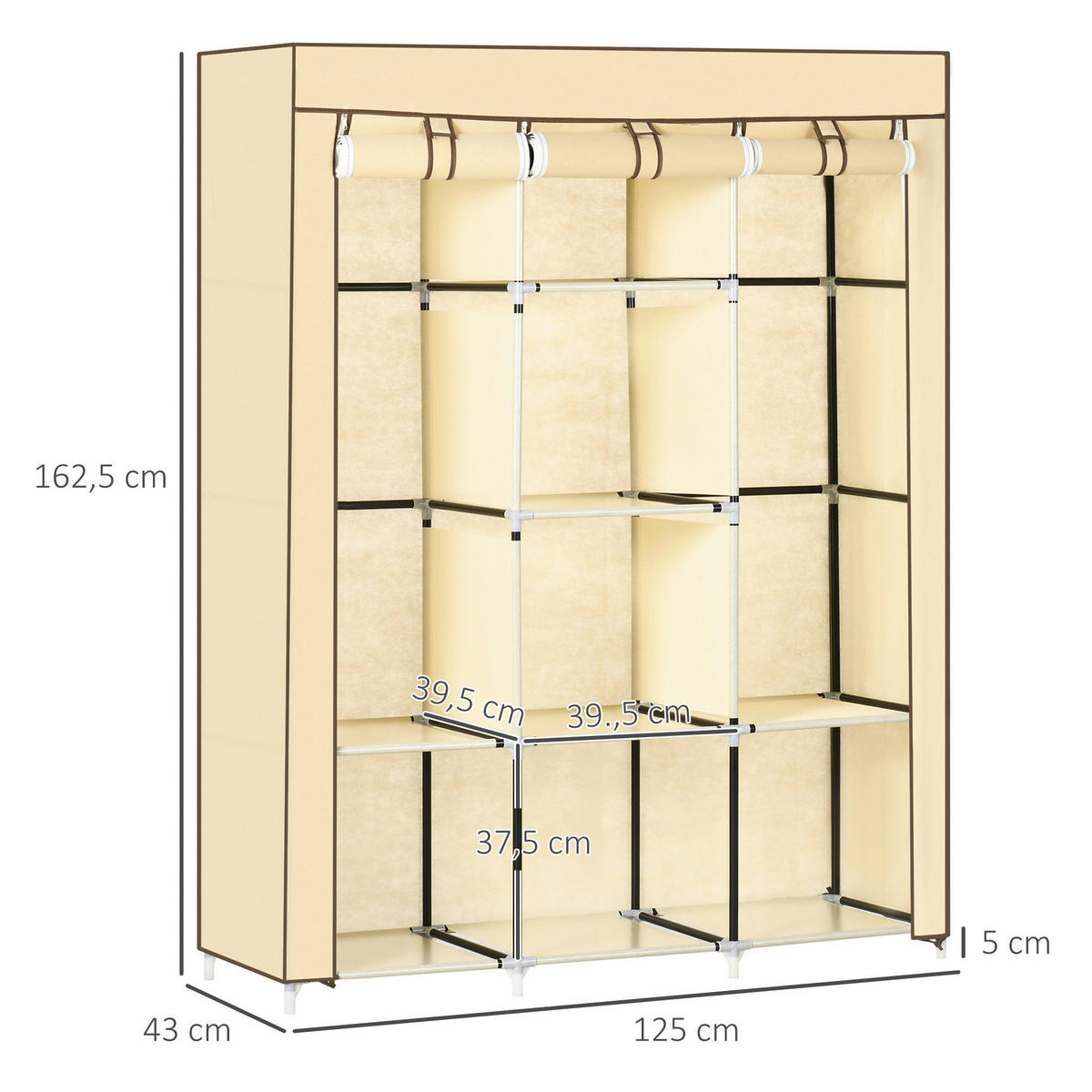 HOMCOM Kleiderschrank beige Edelstahl B/H/L: ca. 43x125x162,5 cm Stoffschrank - beige (162,50/43,00/125,00cm) - HOMCOM