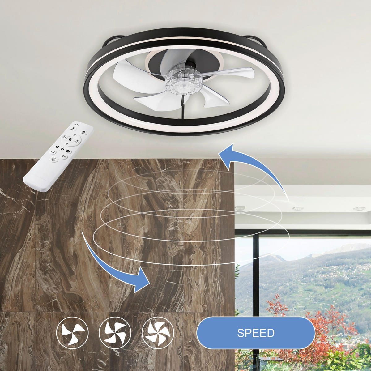 Lamkur LED-Deckenventilator FALCO 49892 schwarz H/L: ca. 17x50 cm max. 40 W Falco - schwarz (50,00cm) - Lamkur