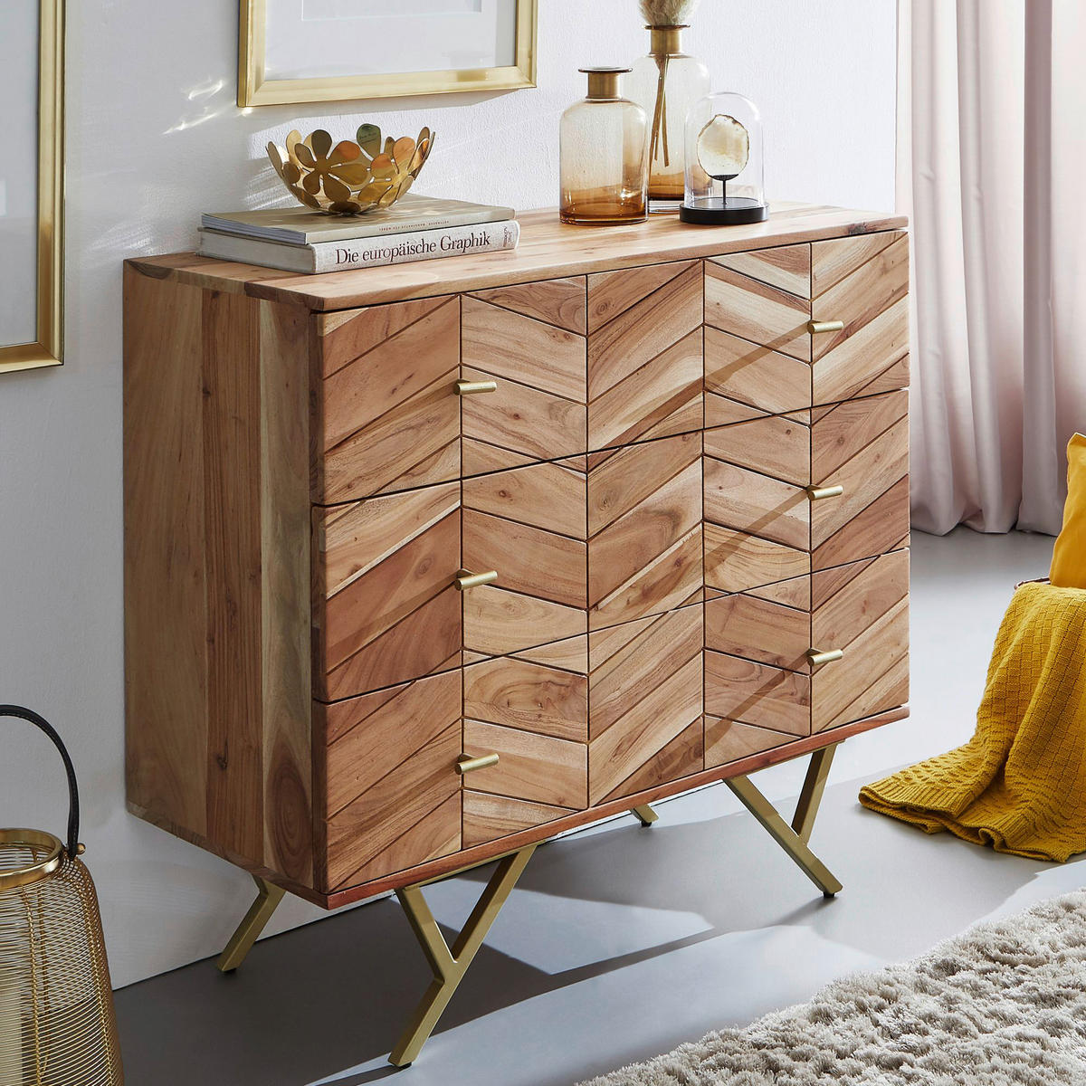 Sideboard natur gold B/H/T: ca. 90x86,5x40 cm Sideboard - gold/natur (90,00/86,50/40,00cm) - Wohnling