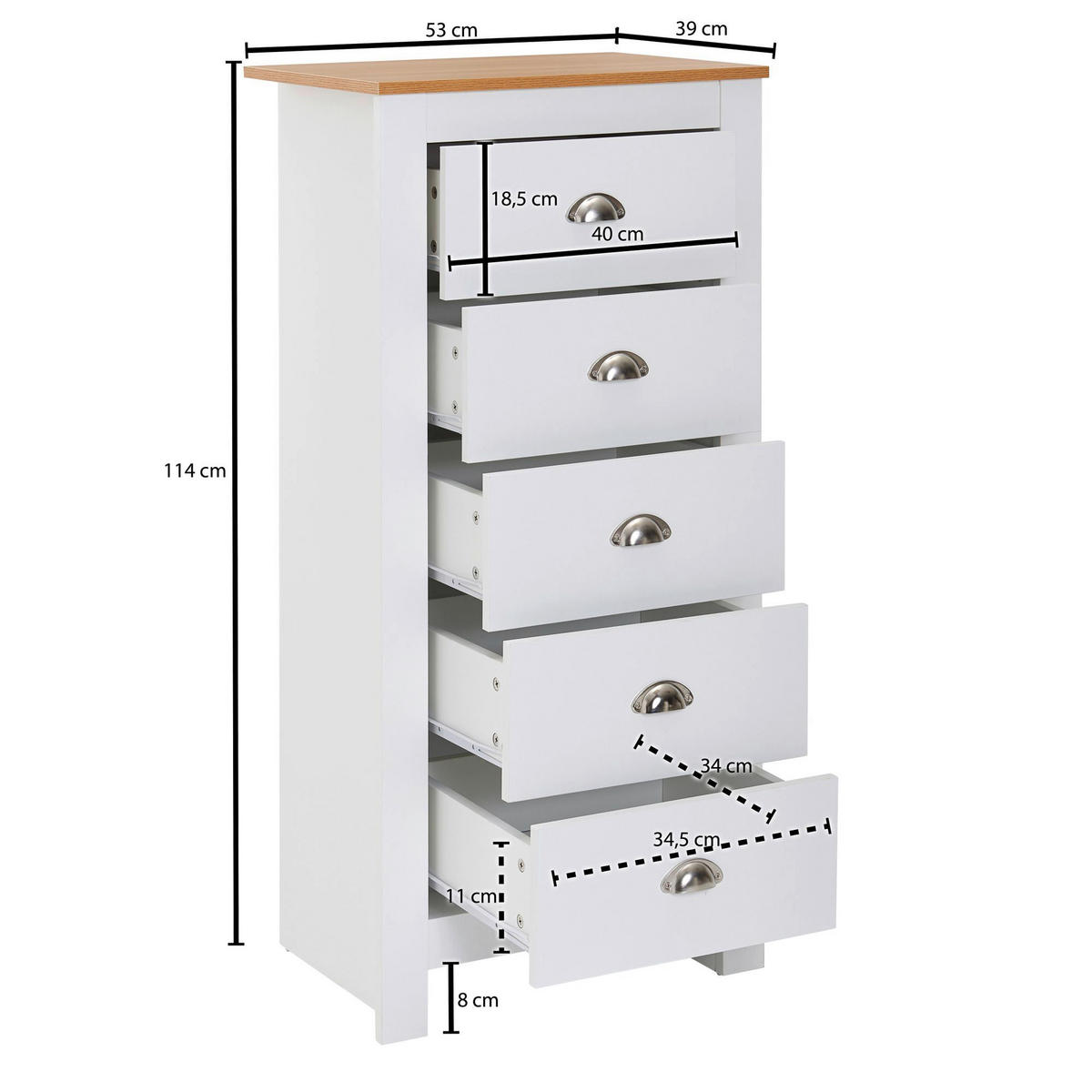 Kommode natur weiß Alu B/H/T: ca. 53x114x39 cm Kommode - weiß/natur (53,00/114,00/39,00cm) - Wohnling