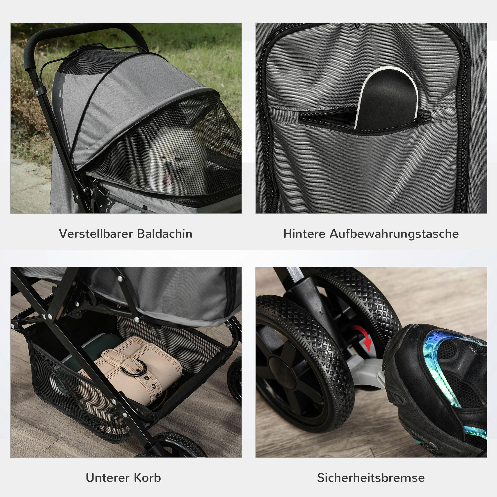 PawHut Hunde-Zubehör dunkelgrau Polypropylen B/H/L: ca. 52x76,5x95 cm Hundebuggy - dunkelgrau (95,00/52,00/76,50cm) - PawHut