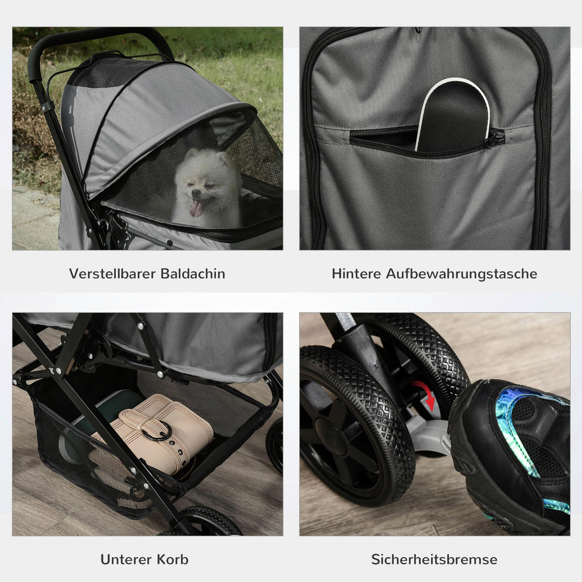 PawHut Hunde-Zubehör dunkelgrau Polypropylen B/H/L: ca. 52x76,5x95 cm Hundebuggy - dunkelgrau (95,00/52,00/76,50cm) - PawHut