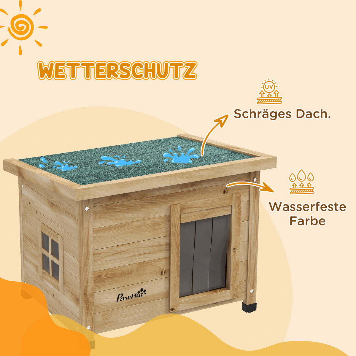 PawHut Katzenhaus gelb Holz B/H/L: ca. 45x43x57 cm Katzenhaus - gelb (57,00/45,00/43,00cm) - PawHut