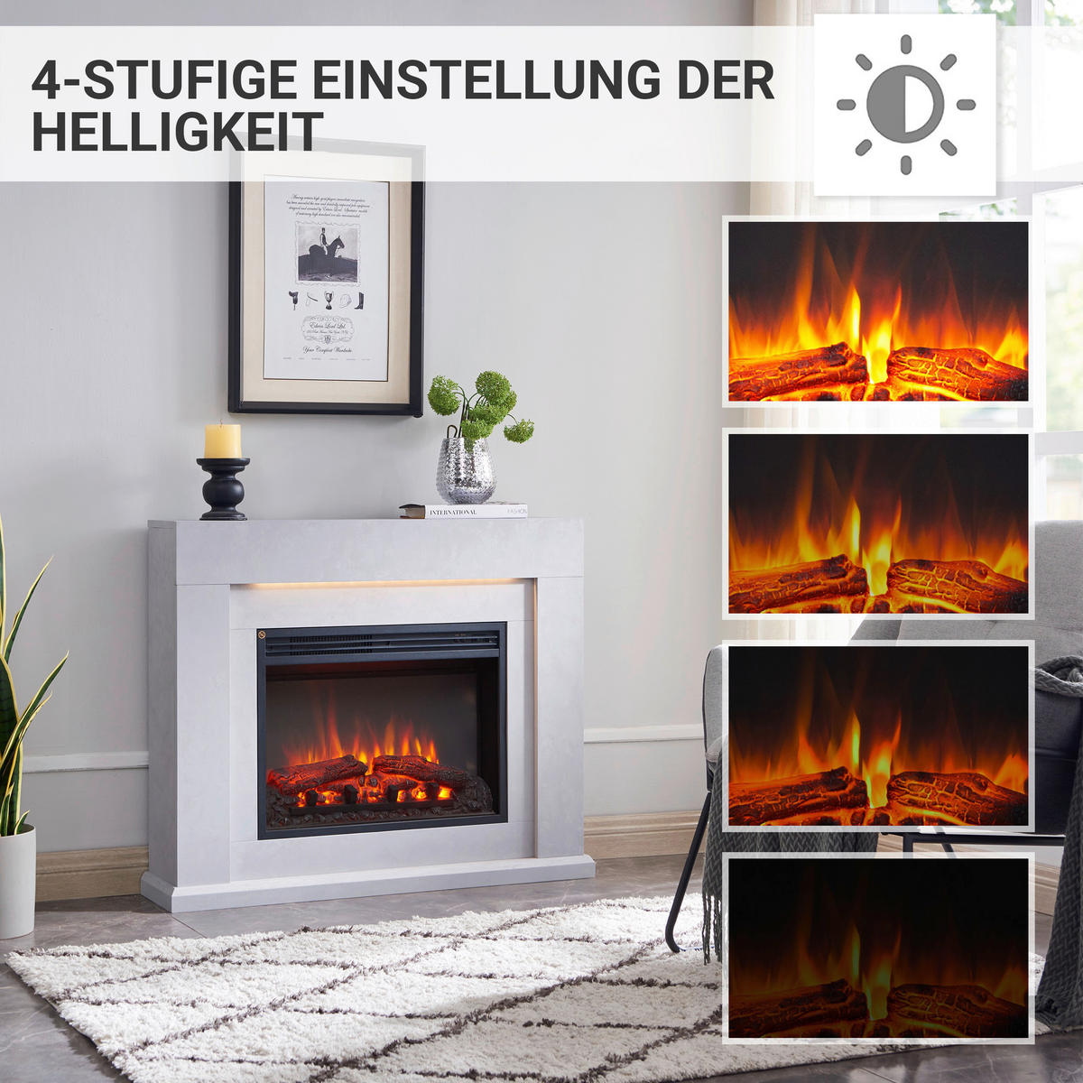 Balderia Elektrischer-Kamin Apollon EF378A-MT378B-CG Beton B/H/T: ca. 80x98x22 cm ca. 2000 W Elektro-Kamin Apollon - Beton (80,00/98,00/22,00cm) - Balderia