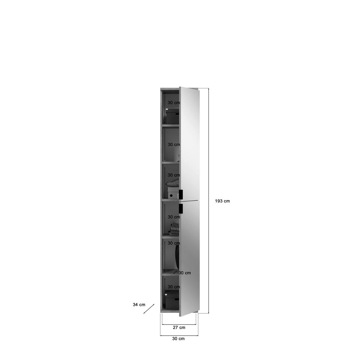 Spiegelschrank PROJEKT Eiche Artisan Nachbildung Spiegel Spanplatte B/H/T: ca. 30x193x34 cm PROJEKT - Eiche (30,00/193,00/34,00cm) - xonox.home