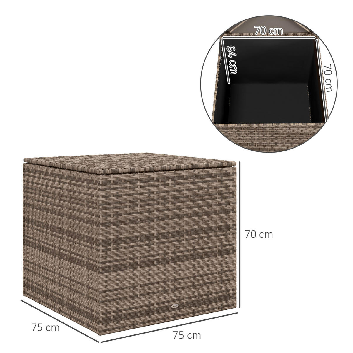 Outsunny Auflagenbox sand Polyrattan B/H/L: ca. 75x70x75 cm Auflagenbox - sand (75,00/75,00/70,00cm) - Outsunny