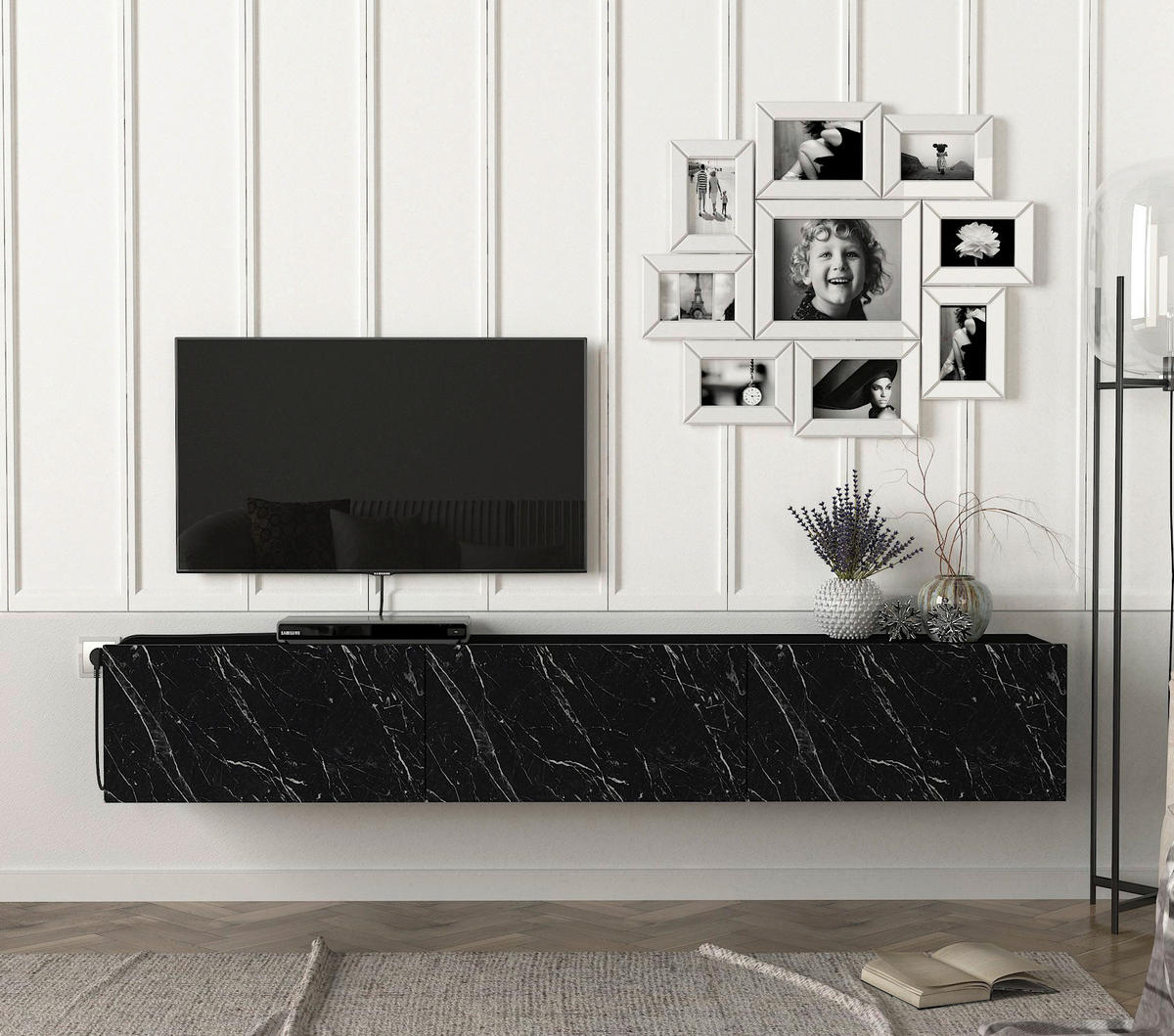 TV-Lowboard Damla schwarz Marmor Optik B/H/T: ca. 180x29,5x29,5 cm Damla - schwarz (180,00/29,50/29,50cm) - moebel17