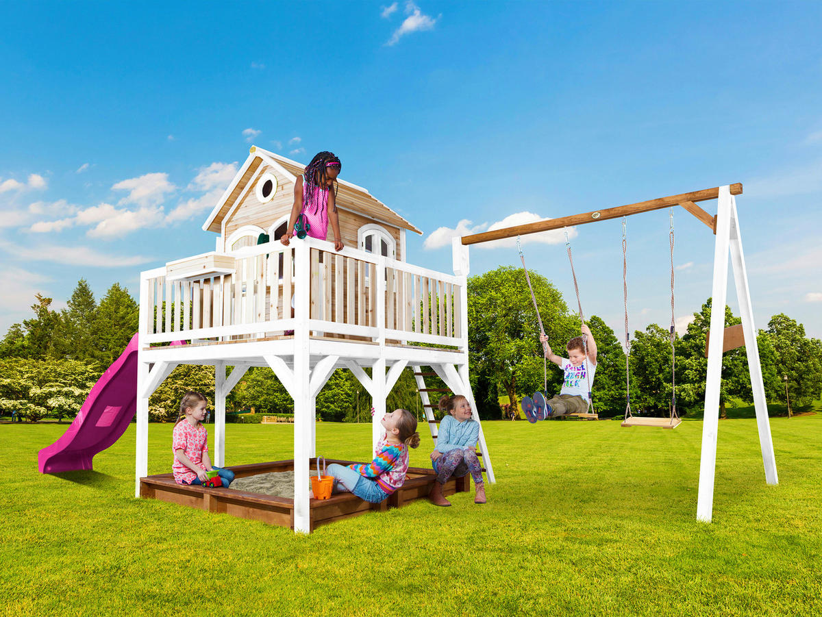 AXI Spielhaus Liam braun B/H/L: ca. 613x291x277 cm Liam - braun/lila (277,00/613,00/291,00cm) - AXI