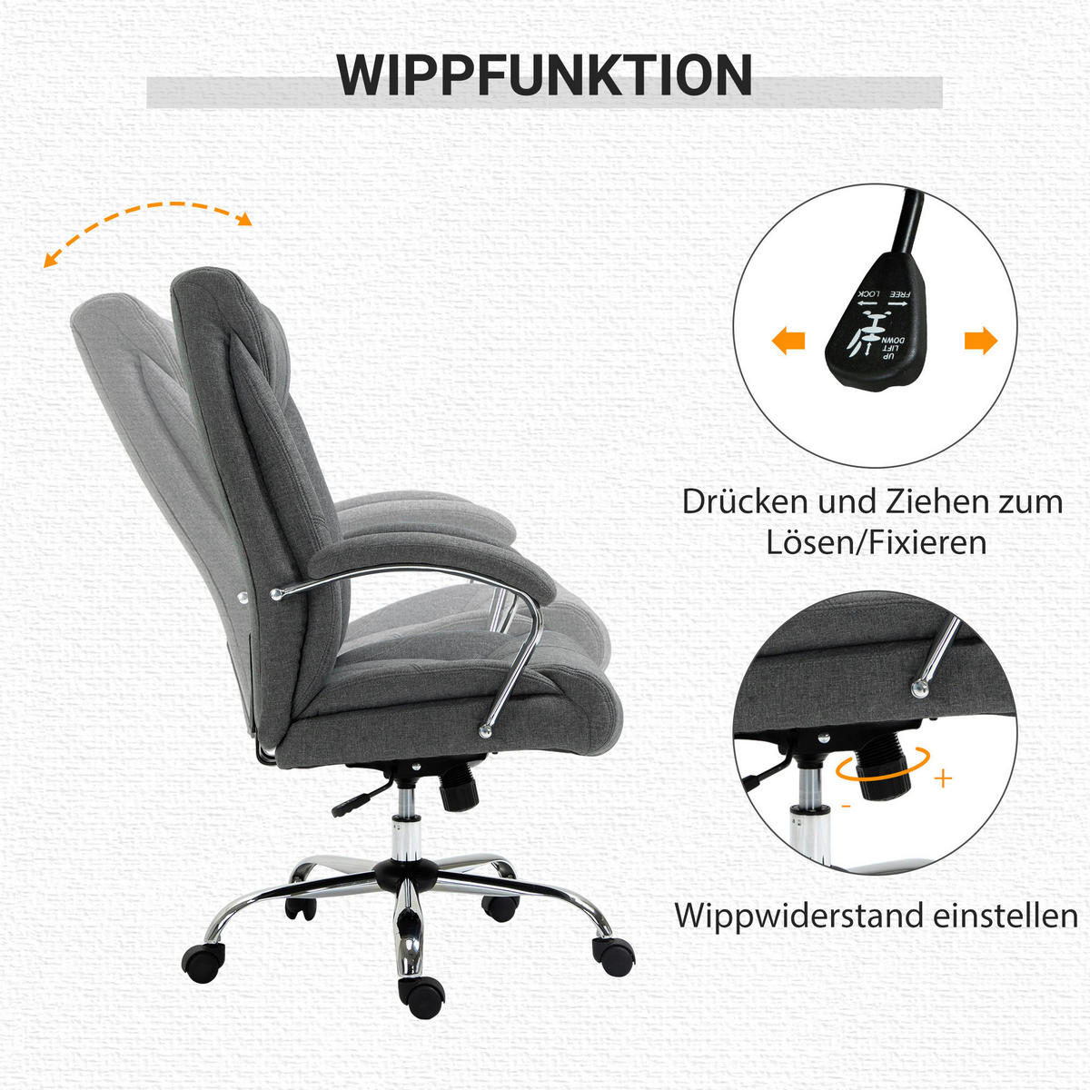 Drehstuhl 921-472V80GY grau 921-472V80GY - grau (65,00/110,00/78,00cm) - Vinsetto