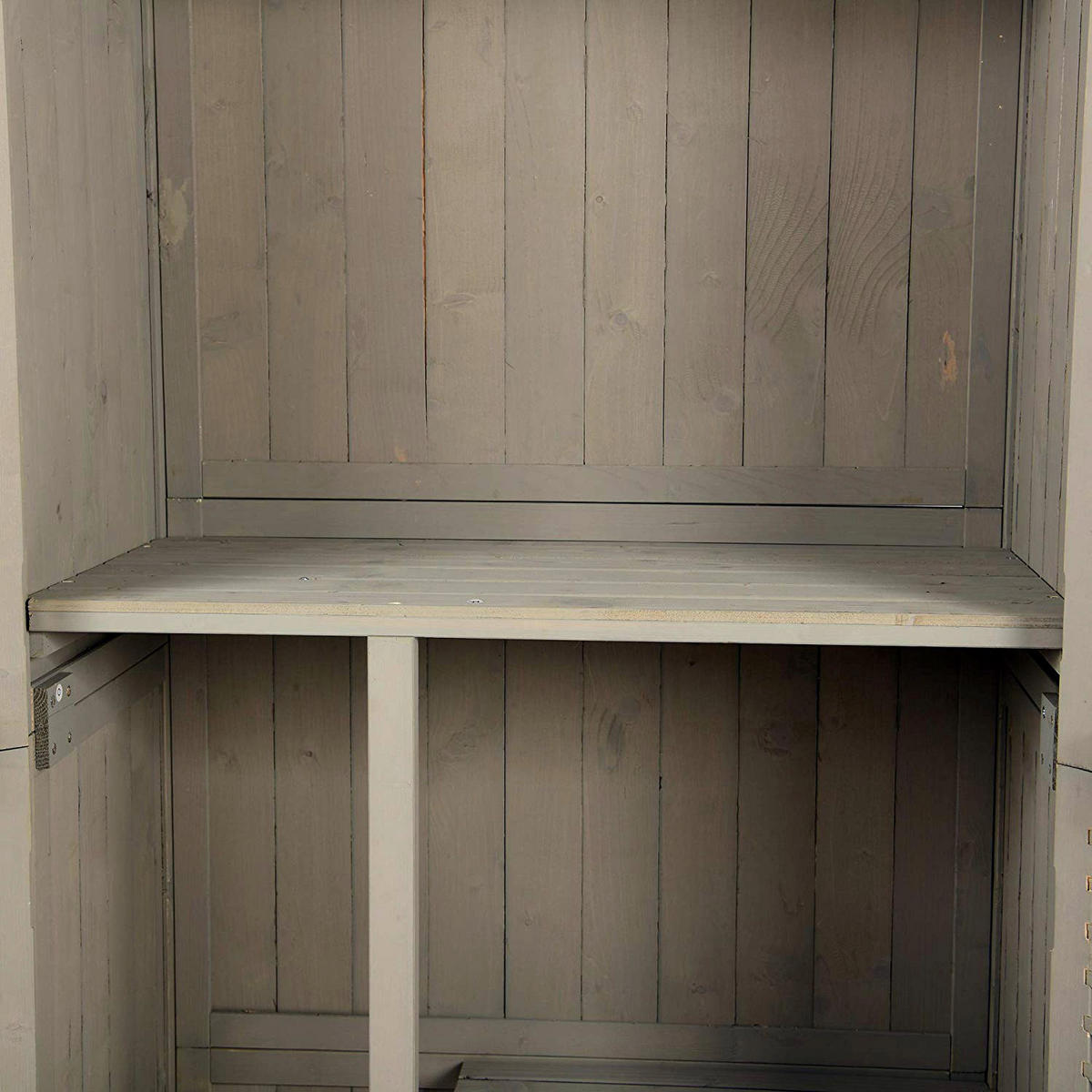 Outsunny Gartenschrank grau Kiefer B/H/L: ca. 46,5x160x87 cm Gartenschrank_mit_4_Fächer - grau (87,00/46,50/160,00cm) - Outsunny