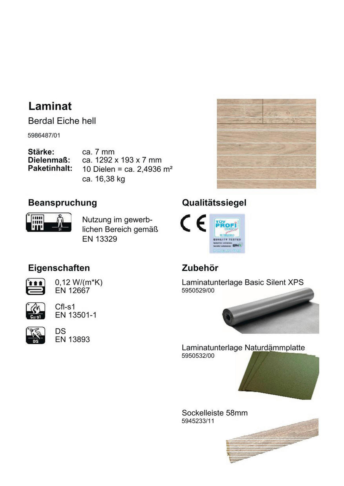 Laminatboden Berdal ca. 2,4936m² im Paket  B/L: ca. 19,3x129,2 cm pro Paket Berdal ca. 2,4936m² im Paket - Eiche (19,30/129,20cm)