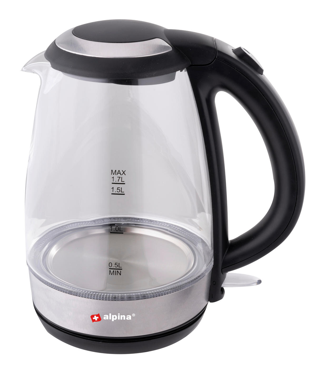 Alpina Glaswasserkocher schwarz Glas Edelstahl ca. 1,7 l Wasserkocher_Glas - schwarz (1,70l) - Alpina