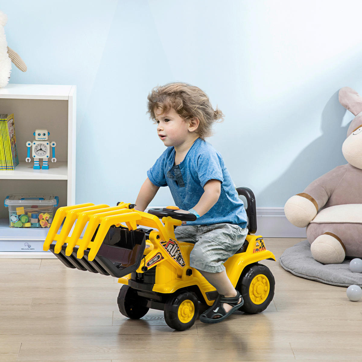 HOMCOM Kinder-Fahrzeug gelb B/H/L: ca. 27x83x39 cm Sitzbagger - gelb/schwarz (39,00/27,00/83,00cm) - HOMCOM